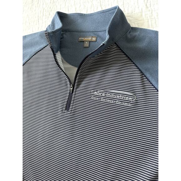 PETER MILLAR Crown Sport QuarterZip Pullover XL Blue Striped Collared Sabre Ind. - Picture 1 of 5